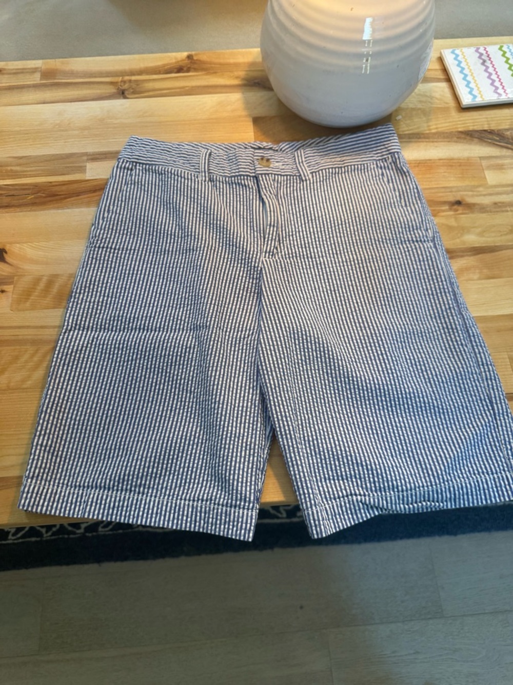 Ralph Lauren Blue & White Seersucker Flat-Front Shorts Classic Preppy